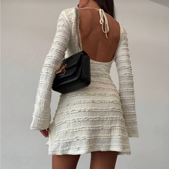 Textured White Long Sleeve Dress - Picture 2 of 6